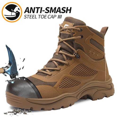 Image of Steel Toe Boots for Men Work Indestructible Safety Boots | Impact-Resistant, Puncture-Resistant, Comfortable, Wear-Resistant, Construction Factory, Warehouses, Jobsites