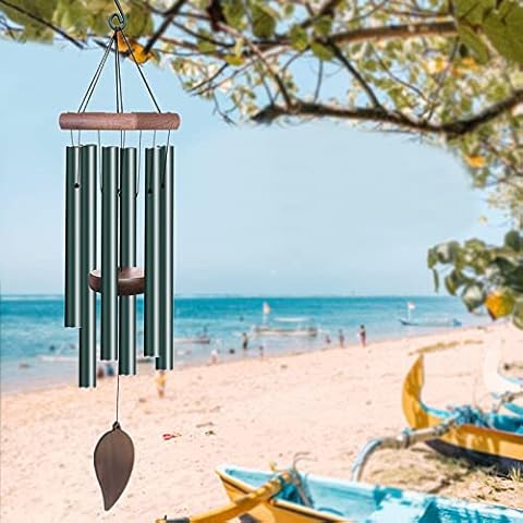 Loveliome Memorial Wind Chime for Outside ,32 Inches Metal Deep Tone Large Windchimes with 6 Tuned Tubes for Garden Window Hanging Décor, Sympathy Gifts , Green Cover