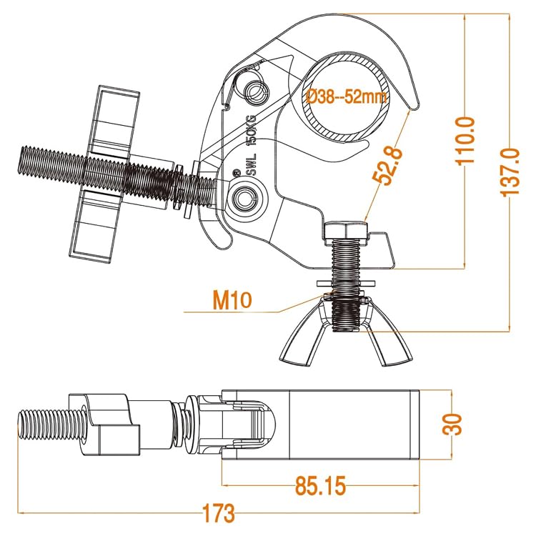 Collier de serrage pour projecteur de scène alu lot de 4 - 5