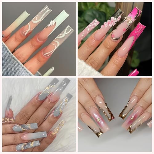 Image of UNA GELLA XXL Long Square Nail Tips No Need File 216pcs Extra Long Straight Square Gel Nail Tips No C Curve Full Cover Press On Nails Clear Gel Extensions 12 Sizes