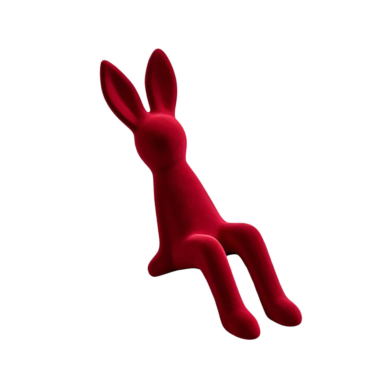 Limtula Red Table Decor Hare Ornament With Soft Velvety Texture, Abs Figurine Accent For Desk, Entryway, Indoor Display Styling Sitting Bunnies Statue Rabbits Figurines Animal Sculptures Shelf Sitter Figurine