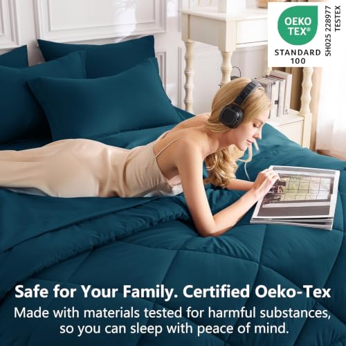 Image of CozyLux Queen Comforter Set Lyons Blue - Bed in a Bag Queen Size 7 Pieces, Luxury Soft Bed Set for All Seasons, Bedding Set with Down Alternative Comforter, Sheets, Pillowcases & Shams