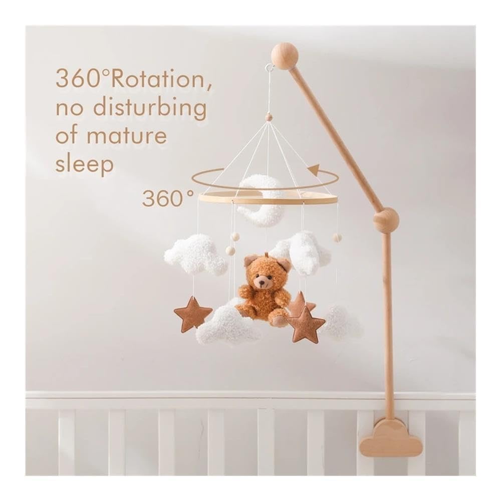 Hochet Mobile en bois, ornement suspendu de berceau d'ours, de nuage et d'étoile for la chambre de bébé(Brown1)