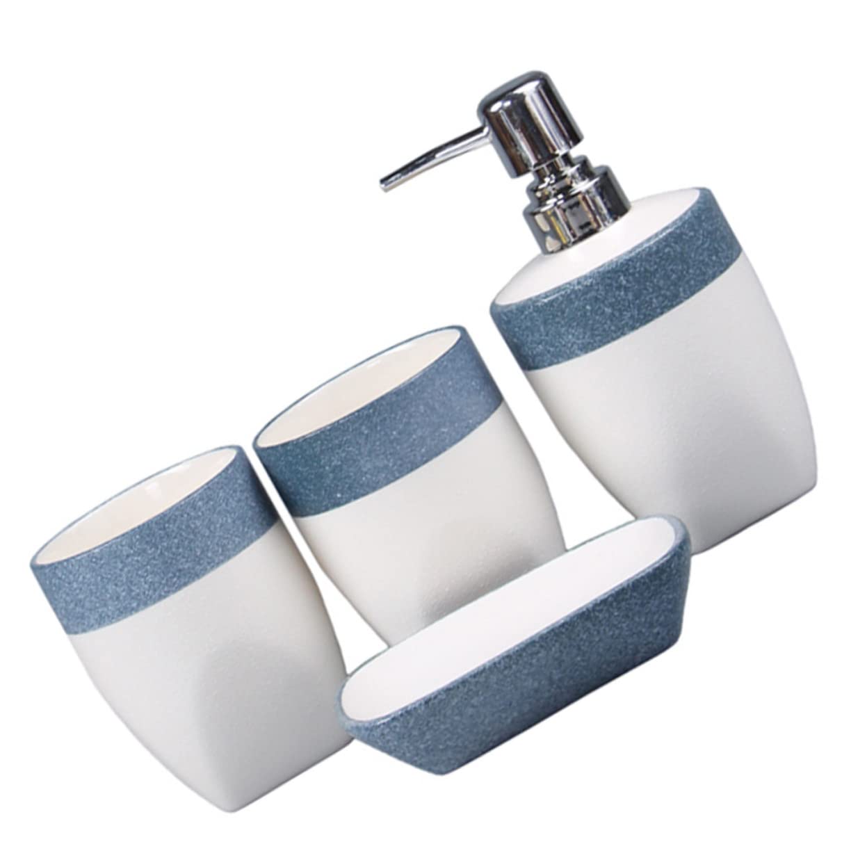 Juego de Accesorios de Baño Diseño Antideslizante de Cerámica Esmaltada Azul Incluye Estante para Jabón y Porta Cepillos, Adecuado para Baño de Hotel o Casa