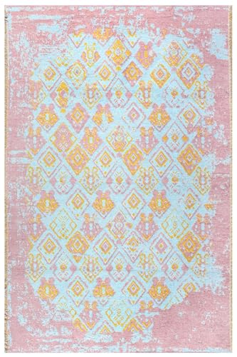 Image of Alfa Rich 77x300 Cm Area Rugs, Turquoise Pink Orange Rug, Reversible Cotton Modern Washable Runner Rug