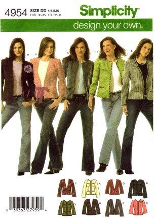 Simplicity Simplicity 4954 Sewing Pattern Misses Lined Jackets Trim Variations Size 4 - 10