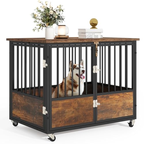 DWVO-Dog-Crate-Furniture-with-Wheels-38-Inch-Dog-Kennel-Indoor-Furniture-End-Table-Dog-Crate-for-Dogs-Farmhouse-Decorative-Wooden-Dog-Cage-Table-with-Double-Doors-Chew-Resistant-Rustic-Brown DWVO Dog Crate Furniture with Wheels 38 Inch Dog Kennel Indoor Furniture End Table Dog Crate for Dogs Farmhouse Decorative Wooden Dog Cage Table with Double Doors Chew Resistant Rustic Brown