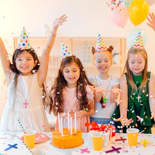 JULMELON Crystal Cross Necklace, 32Pcs Plastic Cross Necklace Colored Christian Necklace Easter Church Gifts Religious Bible Toys for Easter Vacation Activities3