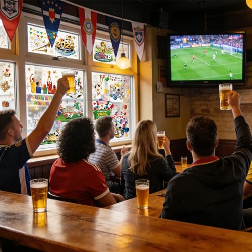 AhfuLife137 Stück 2026 WM Fensterbilder, 9 Blatt Weltmeisterschaft Fußball Aufkleber Selbstklebende Fensterdeko für Fußball Fans Deko Glasfenster Kühlschrank Laptop