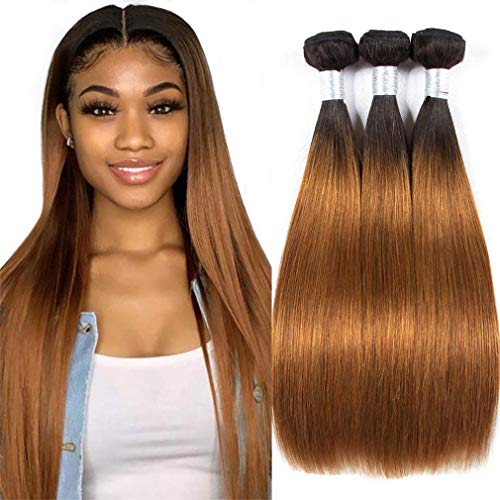Goldfinch Straight Ombre Human Hair 3 Bundles Ombre Brazilian Straight Hair Bundls 1b/30 Two Tones Ombre Brown Human Virgin Hair Bundles 10 10 10 Inches
