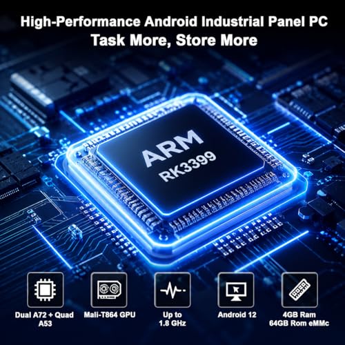 Image of 15.6 inch All-in-One Industrial Desktop PC Fanless, Android 12 Touchscreen Computer with Pivoting VESA Mount Rugged RK3399 Tablet, 4GB RAM 64GB ROM, 1920 x 1080 IPS, USB 3.0, Gigabit Ethernet, Type-C
