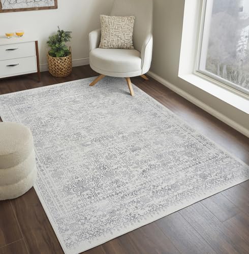 Livabliss Marrakech Vintage groß - Orientalischer Wohnzimmer 120x170 cm, Esszimmer, Schlafzimmer - Boho Kurzflor e für einfache Pflege - Mittelgrau und Creme