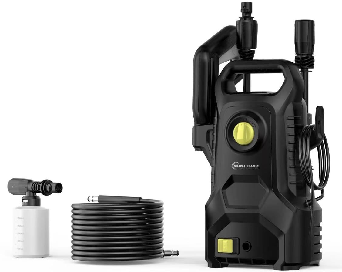 Simpli-Magic Electric Pressure Washer Kit with GFCI Plug, 35 Foot Extended Cable, 20 Foot Extended Hose, Detergent Bottle, 4 Nozzle Gun Ideal for Cleaning Cars/Fences/Patios (2750 PSM - 1.95 GPM)