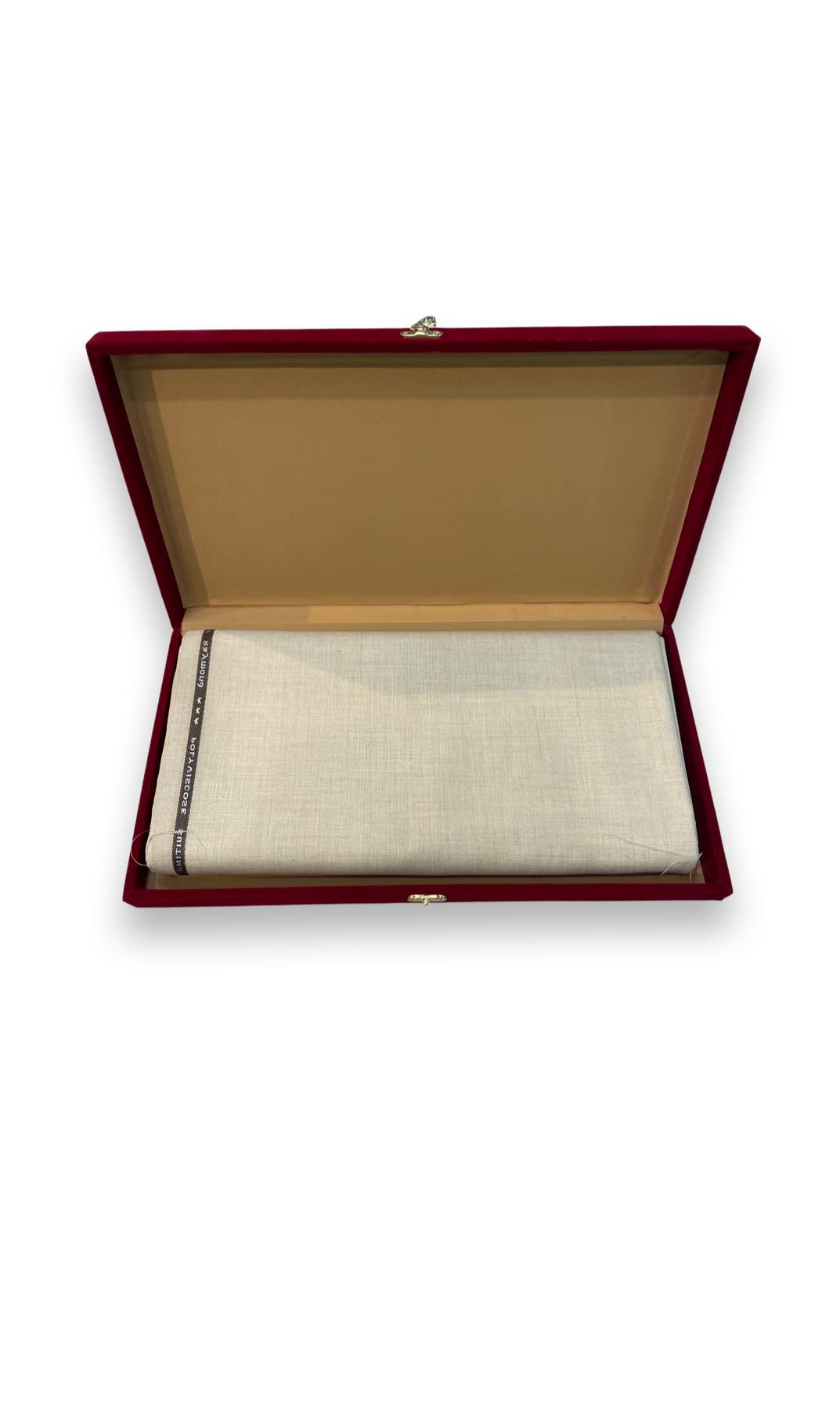 Mens Suit Fabric Box (3 Meters, All Weather Fabric, Premium Fabric, Attractive Velvet Box, Cream, Solid)