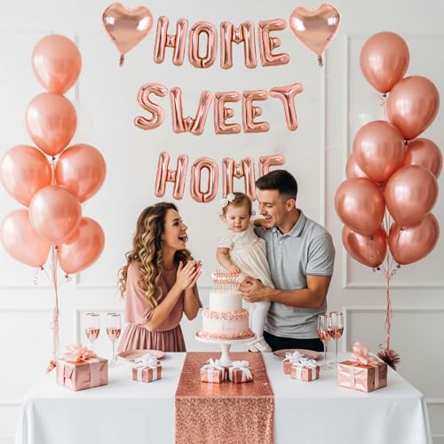 Image of TONIFUL 16 Inch Rose Gold HOME SWEET HOME Letter Balloon for Housewarming