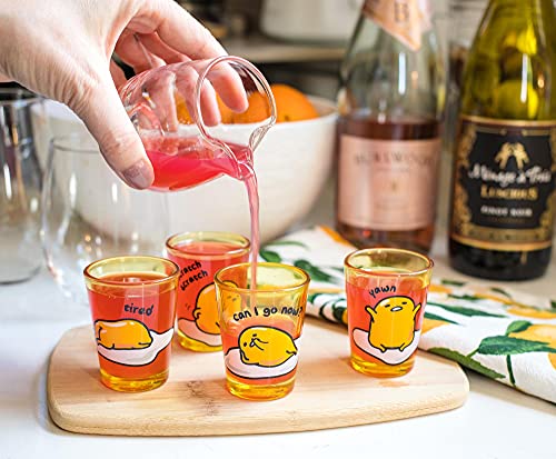Silver Buffalo Gudetama Sleepy 1.5-Ounce Mini Glass Cups, Set Of 4 | Official Sanrio Lazy Egg Collectible Drinkware | Novelty Kitchen Gifts, Shot Glasses For Home Barware #TOP2