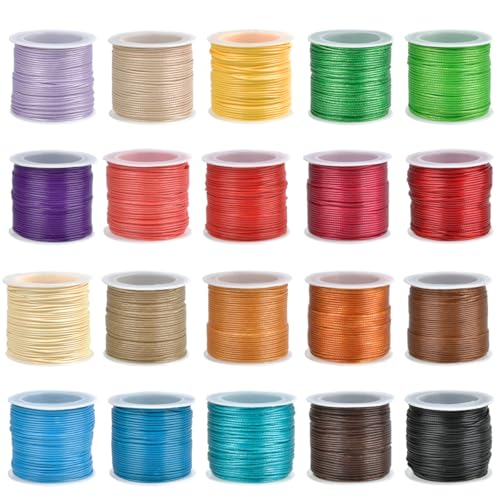 BUYGOO 20 Colors Wax String for Bracelet Making, Waxed Thread Bracelet Cord, Waxed Polyester Cord Bracelet Rope for Jewelry Making, DIY Bracelets, Necklace Making and Macrame