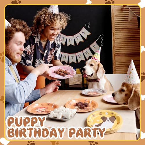 Image of Funnymoom 60 Pcs 7 Inch Dog Birthday Party Paper Plates Cute Puppy Themed Disposable Dessert Cake Plates Tableware Pet Paw Party Decorations Cartoon Animal Birthday Baby Shower Supplies Favors