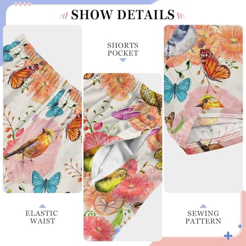 Bird Butterfly Poppy Flower Boys Long Pants Soft Trousers Elastic Waist Kids Lounge Bottoms with Pockets S-XL4