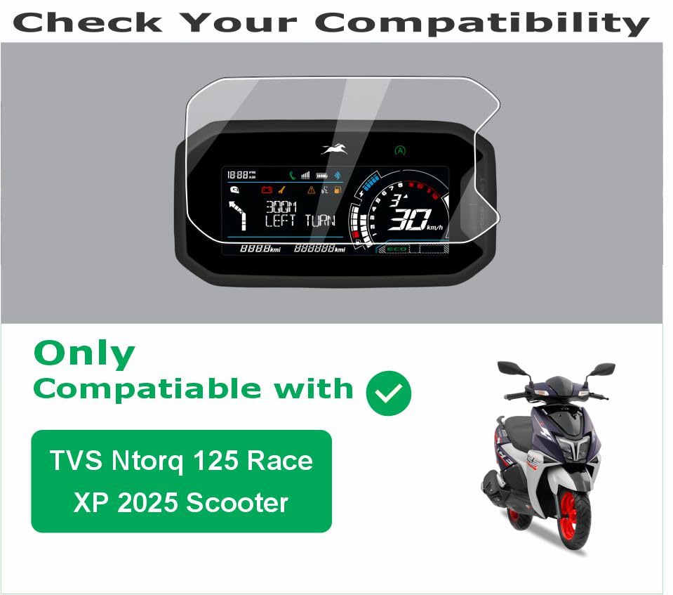 Image of OHAYO 9H Hard Screen Protector for TVS Ntorq 125 Race XP 2025 Scooter TFT Display | Scratch Resistant, Military Strength, HD Clear, Bubble-Free Instrument Cluster Protection Film | Speedometer Screen Guard for Ntorq 125 Race XP 2025 Models