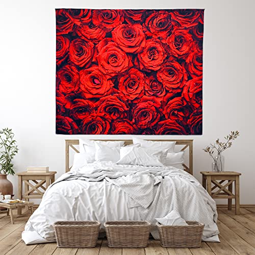 Jiuchuan Rose Tapestry Mother's Day Wall Hanging Red Flower Wall Tapestry Nature Elegant For Wedding Livingroom Bedroom Dorm Home Decor, 59 X 51 Inch #TOP1