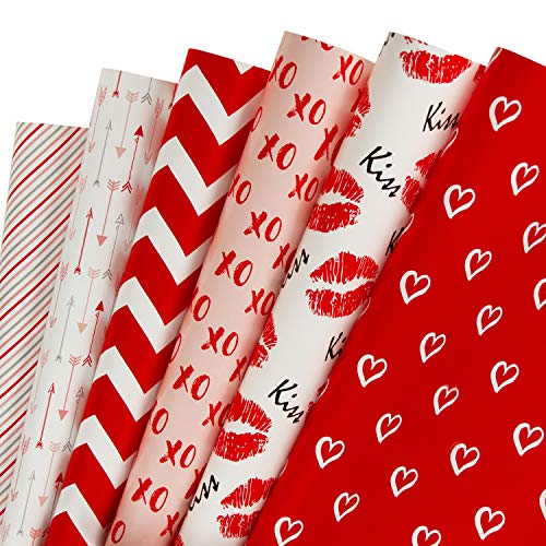 RUSPEPA Hoja De Papel De Regalo - Diseño Rojo Y Rosa Para El Día De San Valentín, Cumpleaños, Vacaciones, Bodas, Baby Shower - 1 Rollo Contiene 6 Hojas - 44,5 X 76 cm Por Hoja Cover