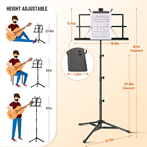 Image of CAHAYA Folding Sheet Music Stand & Desktop Book Stand Higher Version Lightweight Portable Adjustable with Carrying Bag, Metal Music Stand with Music Sheet Clip Holder CY0305