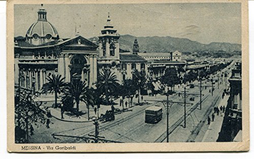 1940 Messina Via Garibaldi tram carrozza dest. Lucca FP B/N VG ANIM Cartolina Postale