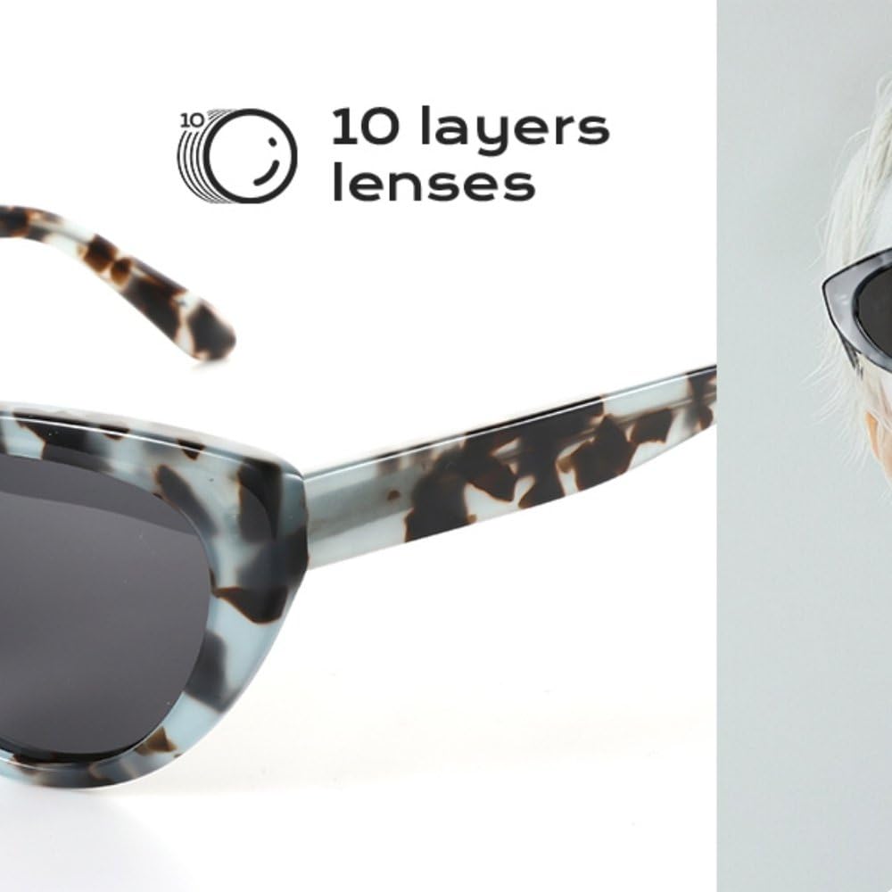 Occhiali da sole polarizzati stile retrò a occhi di gatto, realizzati a mano in acetato con protezione UV400, lenti grigie, ideali per donna.