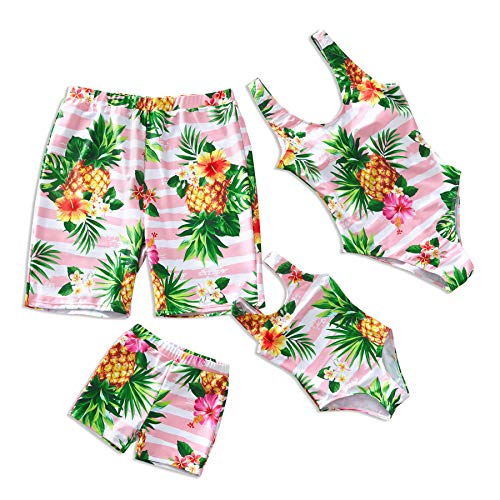 IFFEI Family Matching Swimsuit Pineapple Printed Striped Monokini One Piece Bathing Suit Beach Wear Women: S