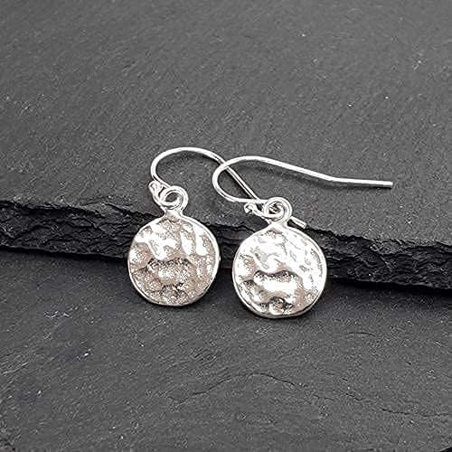Sterling Silver Tiny Hammered Disc Charm Earrings. - Image 2