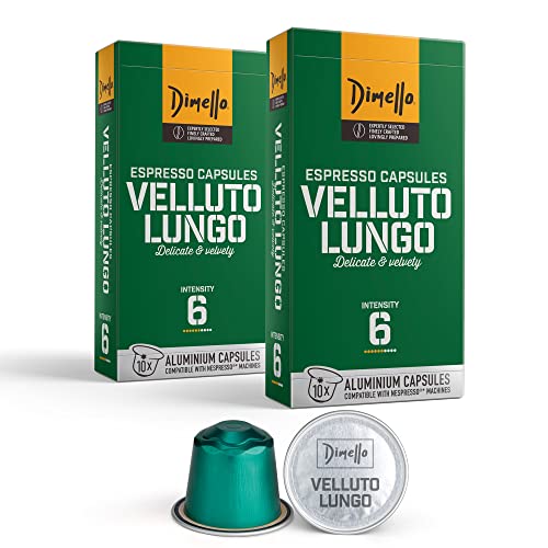 Dimello Forte Velluto cápsulas de café compatibles con Nespresso, suave y aromática arábica y robusta, 10 cápsulas de café molido - 2 unidades