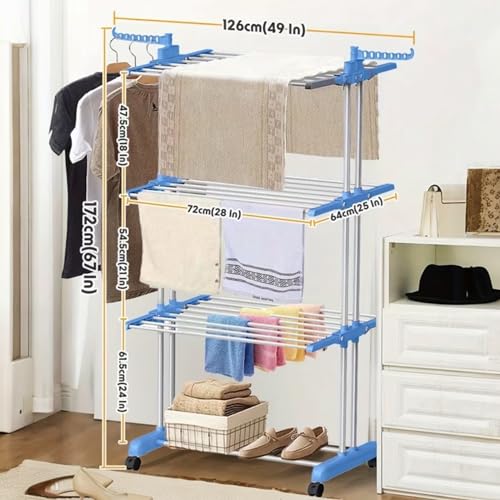 Miniatura 3 de Mi Ko Mi Ka Tendedero Plegable De Acero Inoxidable Para Ropa, 4 Niveles Con Alas Laterales, 6 Bandejas Retráctiles, 35 Kg De Capacidad, 4 Ruedas 360 Y Diseño Plegable Para Ahorrar Espacio Gris