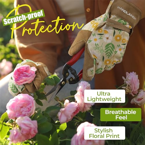HANDLANDY Gardening Gloves for Women Utility Goatskin Leather Safety Work Gloves Breathable Ladies Leather Garden Yard Gloves - Image 3