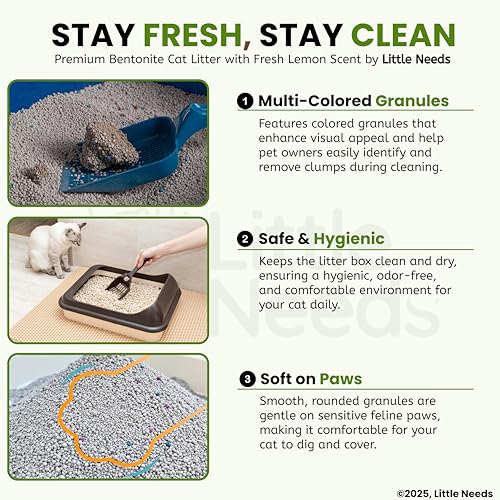 Image of Premium Bentonite Cat Litter Sand - 10kg | (5kg x 2 Packs) with Lemon Fragrance | Low-Dust, Strong Odour Control, Instant Clumping Litter for Cats & Kittens