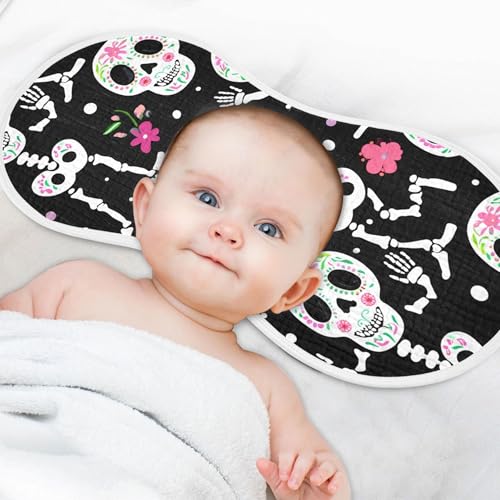 Burbuja Skeletons Muslin Baby Burp Cloths, Soft & Absorbent Cotton Burping Rags for Newborn Boys & Girls, 2 Pack4