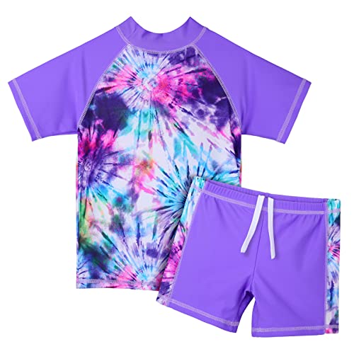 Image of TFJH E Girls Short Sleeve Swimsuit Two Piece Swimwear UPF 50+ UV 3-12 Years