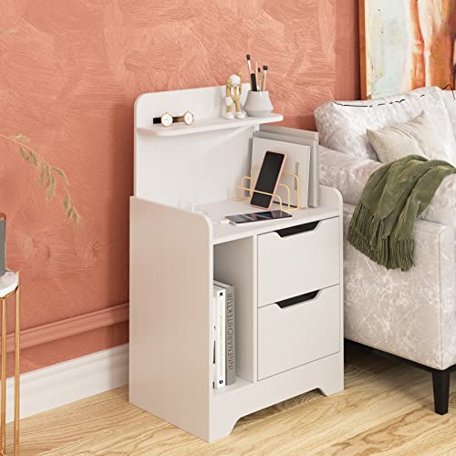 Hosote White Nightstand With Charging Station Usb Port, Night Stand With Drawers Open Storage And Shelf, Bedside Table For Bedroom Side Table End Table Sofa Table For Living Room #TOP4