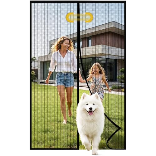 Magnetic Screen Door 32 x 81 Inch Fits Door Opening Up to 30 x 80 Inch 32-Magnet Center Closure with Weighted Rod Bottom Heavy-Duty Mesh Hands Free Self-Closing Pet Friendly Easy Install