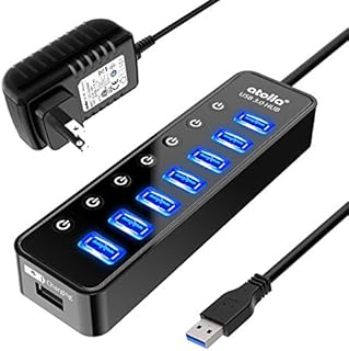 Powered USB Hub 3.0, Atolla 7-Port USB Data Hub Splitter with One Smart Charging Port and Individual On/Off Switches and 5V/4A Power Adapter USB Extension for MacBook, Mac Pro/Mini and More.