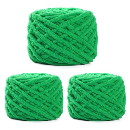 Image of Plush Chenille Chunky Yarn for Crocheting 100g(54.6yd) - Bulky Thick Fluffy Yarn for Knitting- Soft Velvet for Baby, Blanket Knitting Blanket Yarns- Amigurumi Yarns (3- Grass Green)