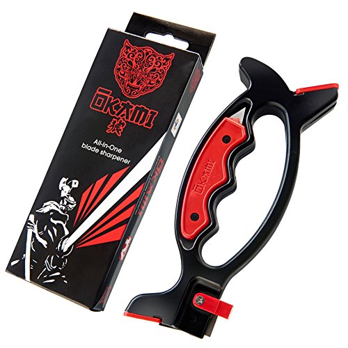 Okami Knives Knife Sharpener for Straight, Serrated Blades and Tools, Patented All in 1 Global Sharpening System