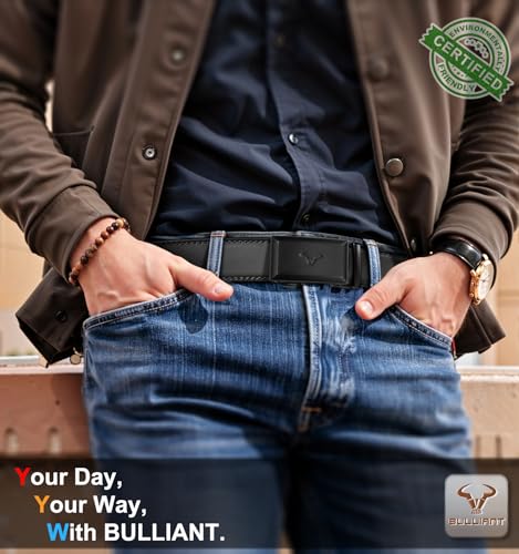 Image of BULLIANT Men Ratchet Belt 2 Pack, Click Sliding Leather Belt Adjustable for Gift Men Dress Casual Jeans 1 3 /8,Cut for Fit