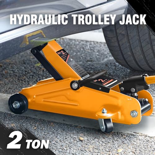 Image of PM PERFORMOTOR Low Profile Hydraulic Trolley Service /Floor Jack, 2 Ton (4000 lbs) Capacity, Lifting Range 5.1 inch-13 inch,Orange,PM-TOL-FJ20-OG