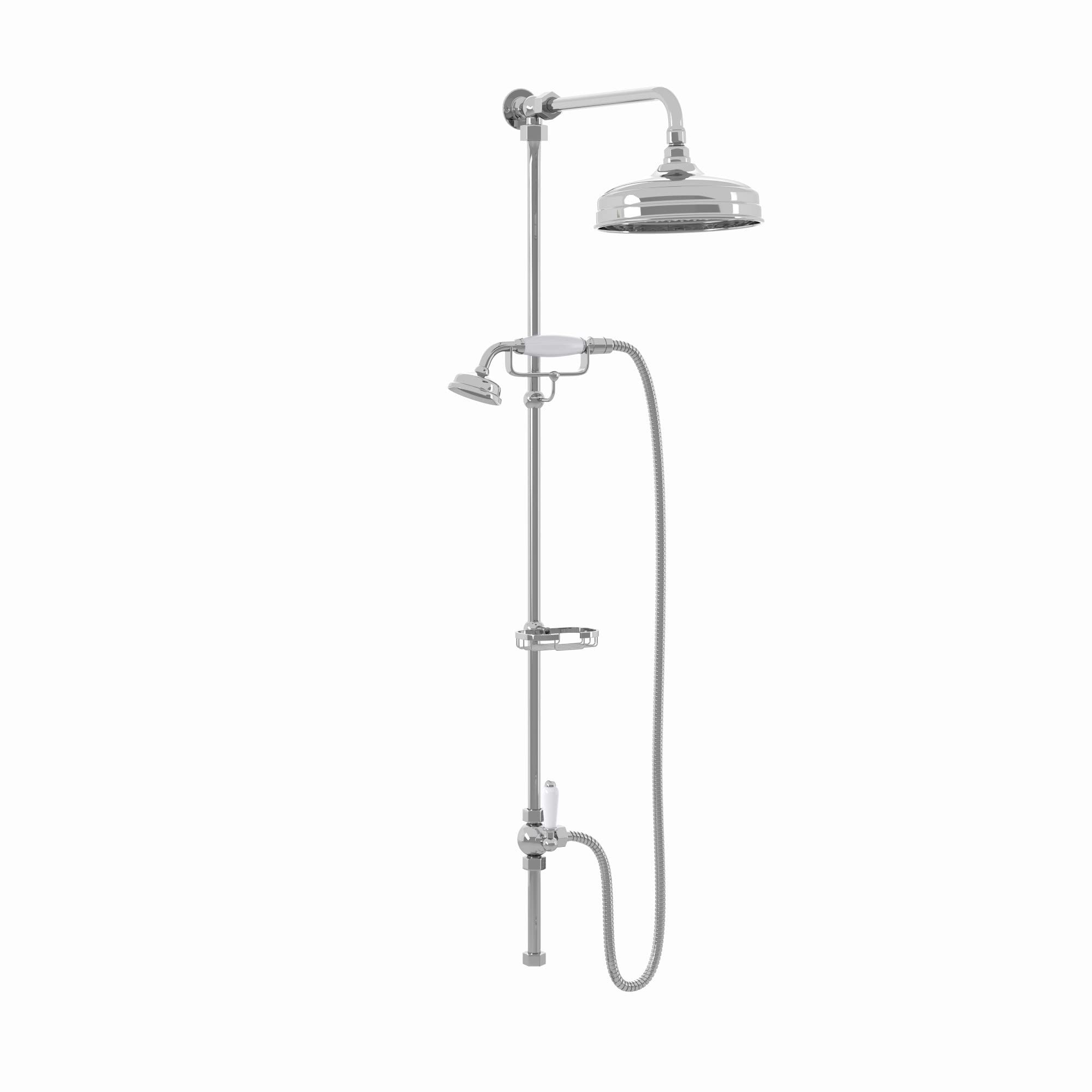 ENKI, Downton, RG043 Traditional Dual Rigid Shower Riser Kit with Diverter, Large Overhead Shower, Telephone Style Handset, Caddy, Polished Chrome