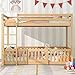 Produktbild Merax Hochbett für Kinder 90x200cm, Etagenbett mit rechtwinkliger Leiter & Zäune & Türchen, Kinderbett aus Holz mit Rausfallschutz und Lattenrost, Spielbett für Mädchen & Jungen, Massivholz, Natur