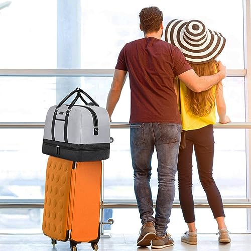 Image of Weekender Bag for Women, Large Overnight Bag Canvas Travel Duffel Bag Carry On Tote with Shoe Compartment 21 inch 3Pcs Set, A19-black+dark Grey, Large, Practical and Fashion