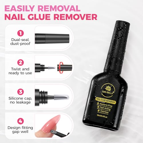 Image of UNA GELLA Nail Glue Remover for Press on Nails 15ml Upgraded Stick & Remove 2 in 1 Acrylic Nails Remover for False Nails Tips Acetone-Free Gentle Gel Nail Remover, Not for Gel Polish Base Coat