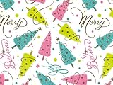 Pink Aqua Lime Green Merry Wishes Wrapping Paper - 15 Foot Roll