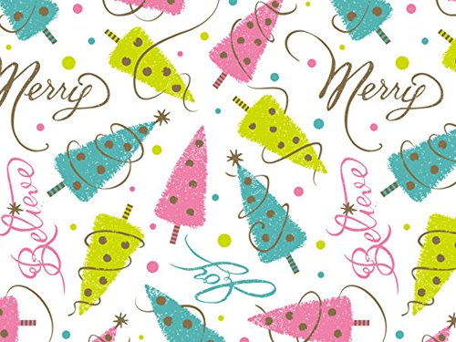 Pink Aqua Lime Green Merry Wishes Wrapping Paper - 15 Foot Roll